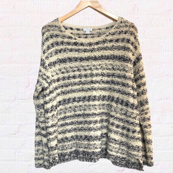 J. Jill Sweater Womens Large Gray Cream Striped Boucle 3D Knit Scoop Neck - Picture 1 of 11